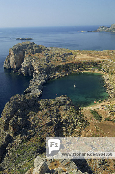 Europa Felsen über Küste Ansicht Dodekanes Luftbild Fernsehantenne Griechenland Griechische Inseln Rhodos
