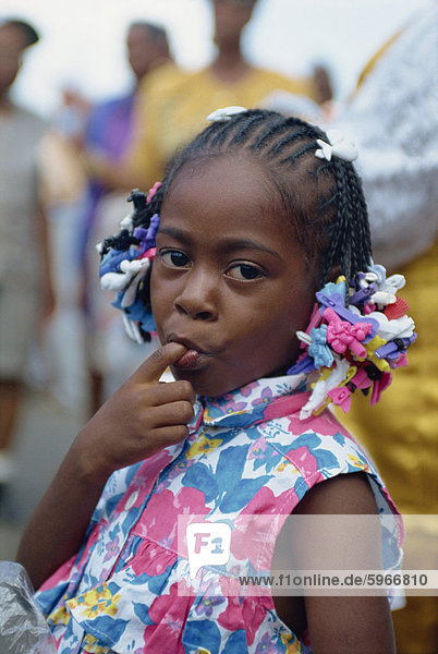 Little girl at Steel Band Festival  Point Fortin  Trinidad  West Indies  Caribbean  Central America