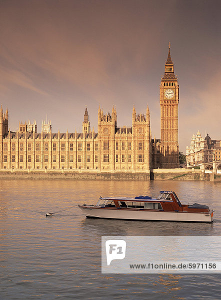 Europa Großbritannien Gebäude London Hauptstadt Fluss Themse Parlamentsgebäude Westminster England