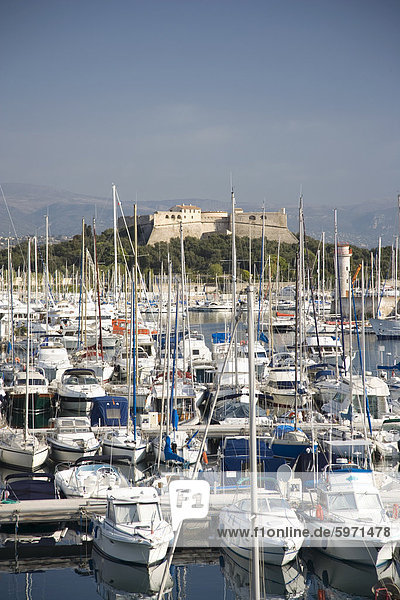 Hafen von Antibes und Fort Carre  Antibes  Alpes Maritimes  Provence  Cote d ' Azur  Côte d ' Azur  Frankreich  Mediterranean  Europa
