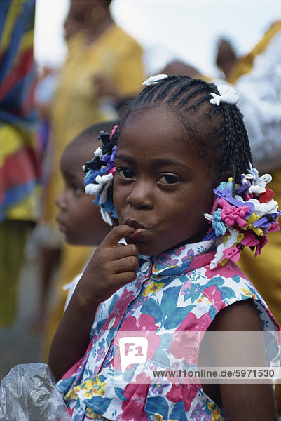 Portrait of a young girl at the steel band festival  Trinidad  West Indies  Caribbean  Central America