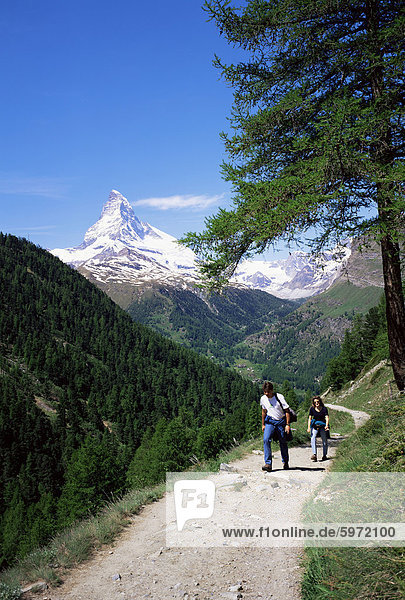 Hiking near the Matterhorn  Swiss Alps  Switzerland  Europe