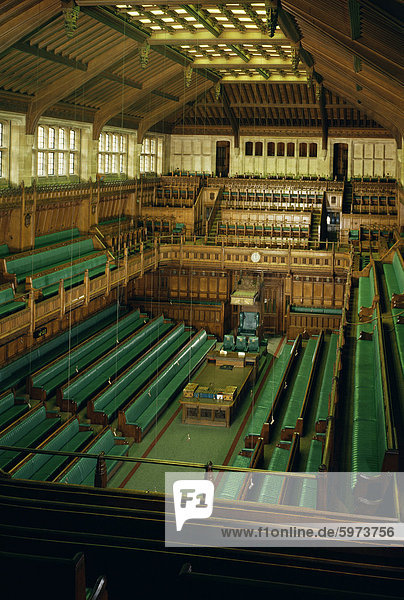 Innenraum der Commons Kammer  Häuser des Parlaments  Westminster  London  England  Großbritannien  Europa