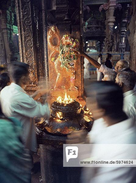 Die Gläubigen in einem Schrein in der Sri-Meenakshi-Tempel  Madurai  Tamil Nadu Zustand  Indien  Asien