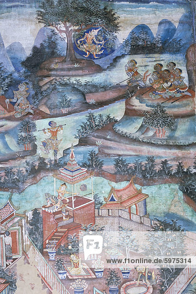 18. Jahrhundert Wandmalereien im Viharn Lai Kham  Wat Phra Singh Tempel-Komplex  Chiang Mai  Thailand  Südostasien  Asien