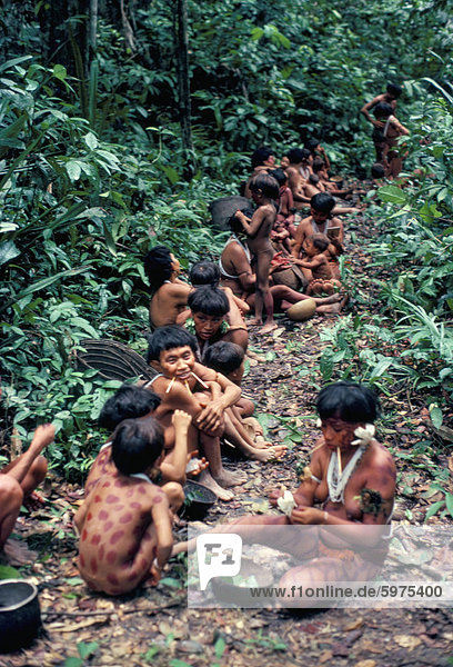 Yanomami auf dem Weg zu einem Festmahl  Brasilien  Südamerika
