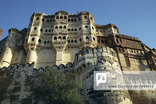 Festung  Befestigungsmaueren  Meherangarh  Jodhpur City  Bundesstaat Rajasthan  Indien  Asien