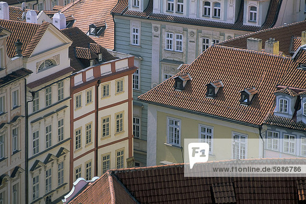 Elevated view of building facades  Male namesti (small square)  Old Town Square  Prague  Czech Republic  Europe