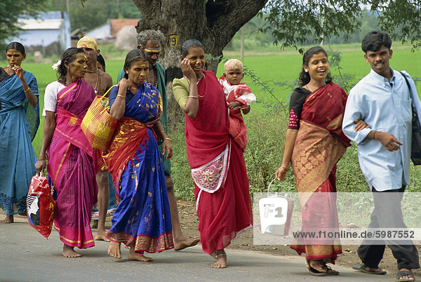 Pilgrims on road to temple  Tamil Nadu state  India  Asia