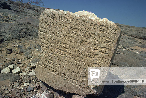 Himyaritic Inschriften in Stein-Fragment  nahe dem Damm von Marib  Jemen  Naher Osten