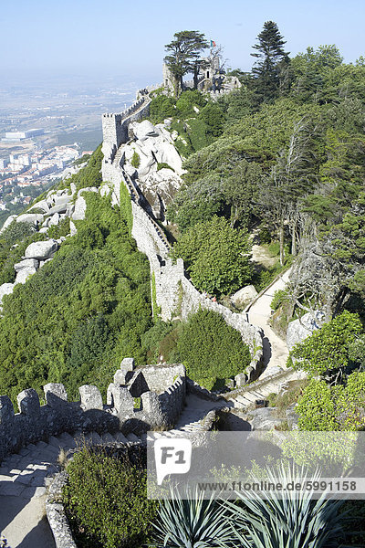 Wände des Castelo Dos Mouros (maurische Burg)  gefangen von den Christen in 1147  Sintra  Portugal  Europa
