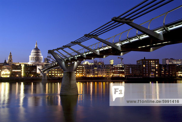 Millennium Bridge and St. Pauls Cathedral  London  England  UK  Europe