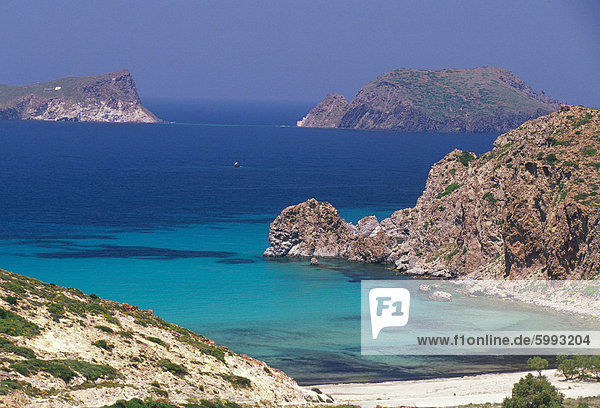 Felsbrocken Europa Strand Ansicht Kykladen Luftbild Fernsehantenne Griechenland Milos