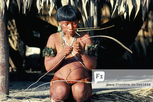Yanomami mit Vine für Korb machen  Brasilien  Südamerika