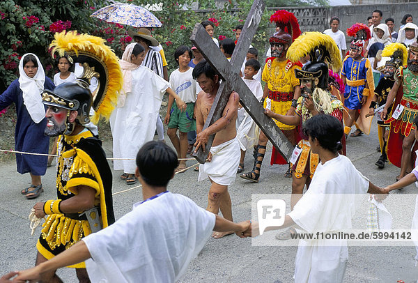 Christ of Calvary in Easter procession  Morionnes  island of Marinduque  Philippines  Southeast Asia  Asia