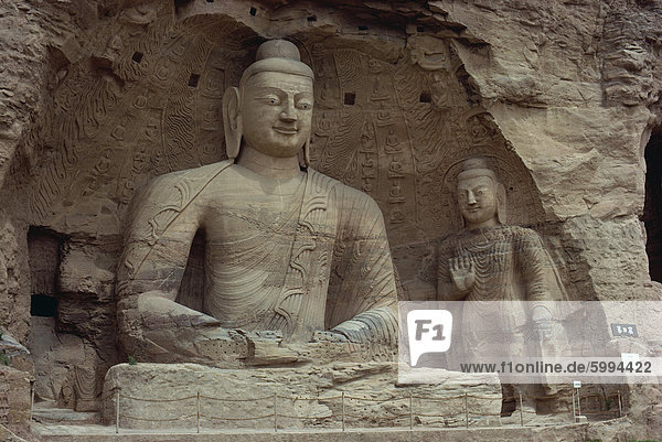 Stein geschnitzt Buddha und Bodhisattva  Höhle Nr. 20  Yun Kang Höhlen  UNESCO Weltkulturerbe  China  Asien