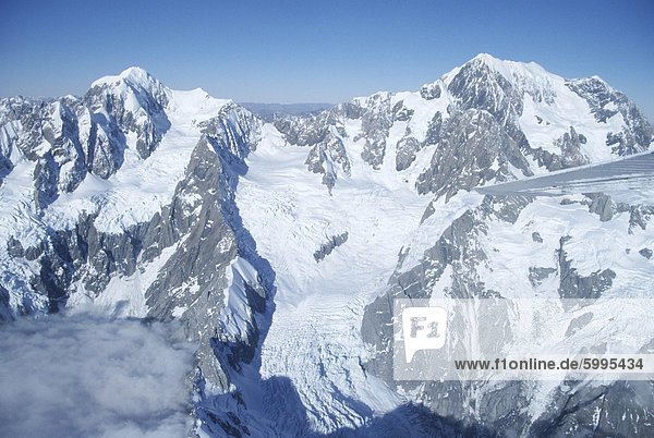 Aerial view of peak of Mount Cook  Mount Cook National Park  Southern Alps  Canterbury  South Island  New Zealand  Pacific