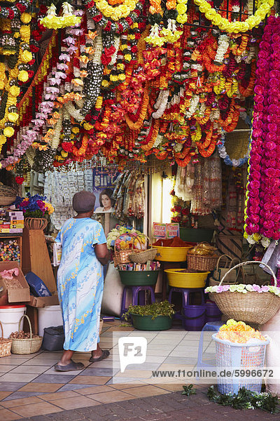Stall selling colourful decorations at Victoria Street Market  Durban  KwaZulu-Natal  South Africa  Africa