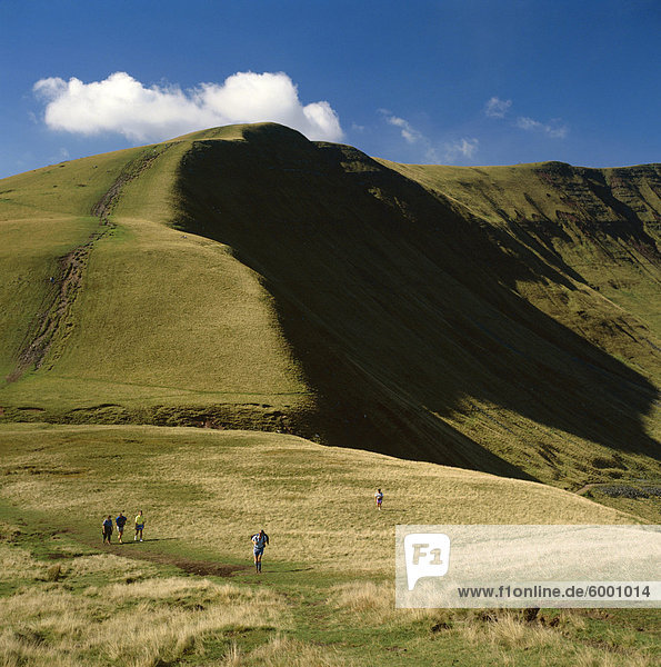 Walkers and hills  Brecon Beacons National Park  Wales  UK  Europe
