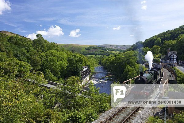Steam train pulls out of Berwyn station on the Llangollen Heritage Railway  Dee Valley  Denbighshire  Wales  United Kingdom  Europe