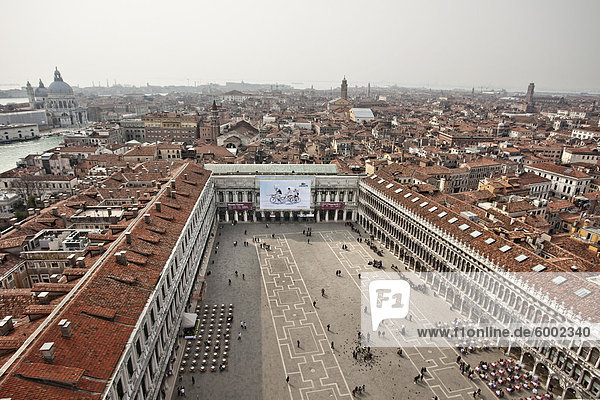 Looking west from Campanile over St. Marks Square and city  Venice  UNESCO World Heritage Site  Veneto  Italy  Europe
