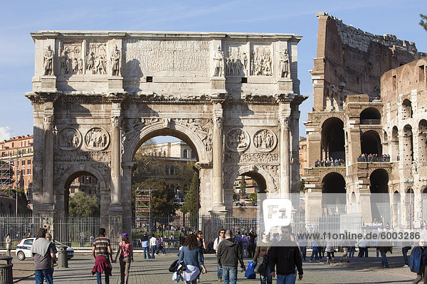 Arch of Constantine and Colosseum UNESCO World Heritage Site  Rome  Lazio  Italy  Europe