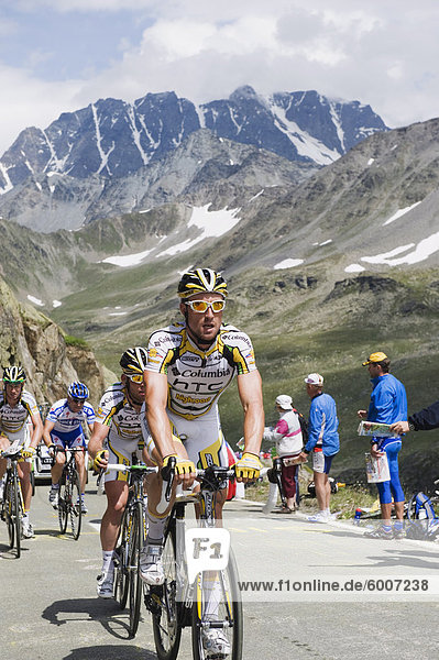 Cyclists in the Tour de France 2009  at the Grand St. Bernard Pass  Valais  Switzerland  Europe