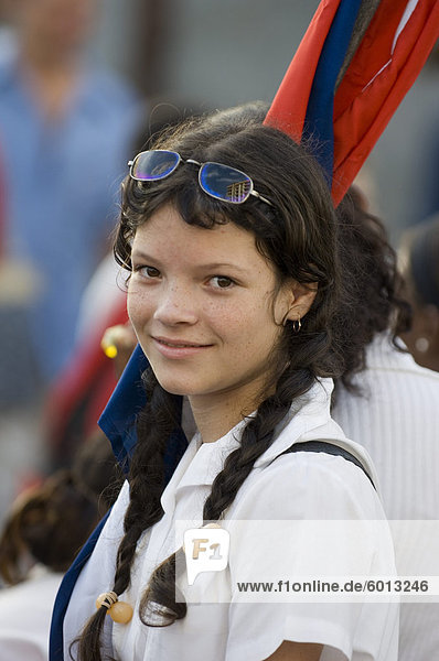 Girl at a protest  Havana  Cuba  West Indies  Central America