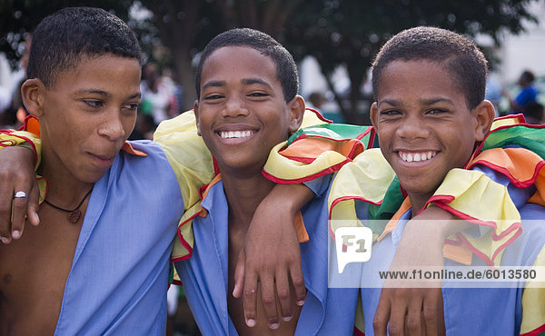 Young boys dressed in colourful costumes for a school festival  Santiago de Cuba  Cuba  West Indies  Central America