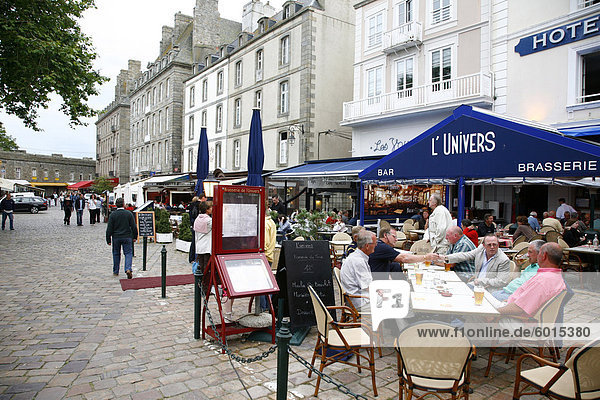 People at the old town of St. Malo  Brittany  France  Europe
