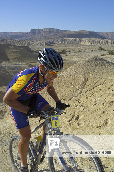 Competitior in the Mount Sodom International Mountain Bike Race  Dead Sea area  Israel  Middle East