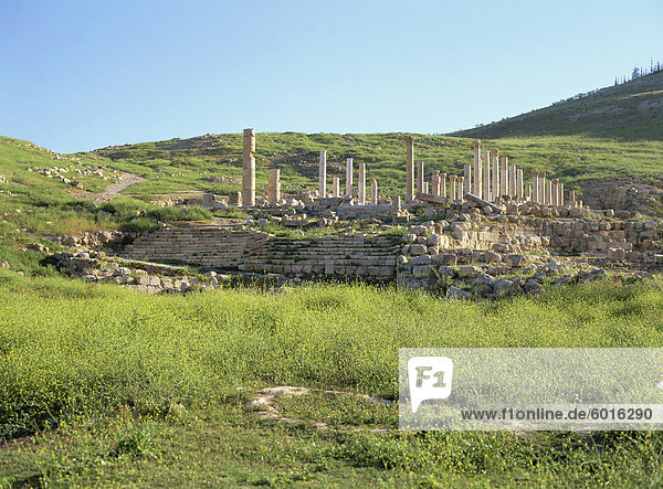 Spalten der byzantinischen Civic Centre Kirche aus rund 400 n. Chr.  über früher römischen civic Centre gebaut  Pella  Jordantal  Jordanien  Naher Osten