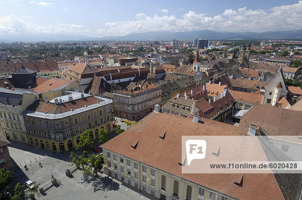 Sibiu aus dem evangelischen Kathedrale Turm, Sibiu, Siebenbürgen, Rumänien, Europa