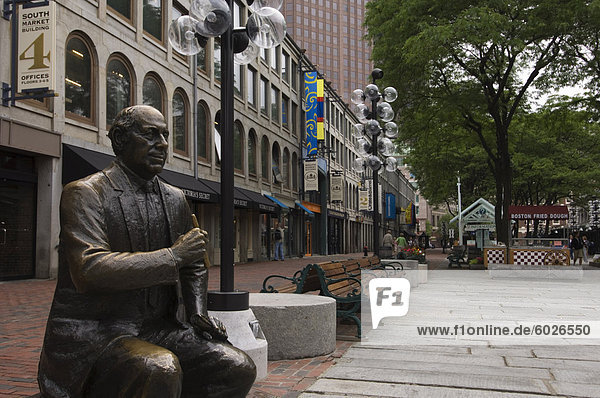 Statue in Quincy Market at Faneuil Hall Marketplace Boston Massachusetts New England United States of America North America