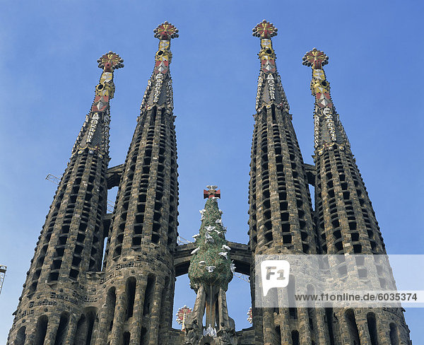 Spires of the Sagrada Familia  the Gaudi cathedral in Barcelona  Cataluna  Spain  Europe