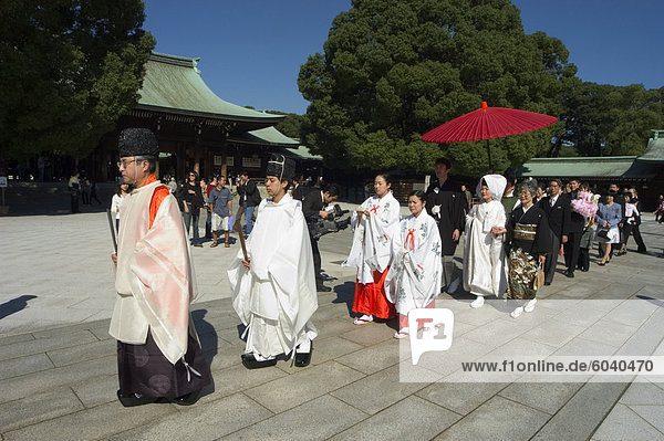 Wedding ceremony  procession  Meiji Shrine  Harajuku  Tokyo  Honshu  Japan  Asia