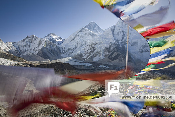 Wind  fließen  Fahne  Ansicht  Mount Everest  Sagarmatha  Nepal  Gebet