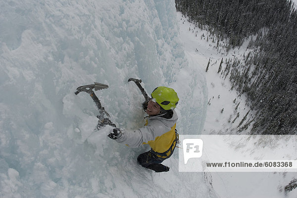 Berg  Felsen  aufwärts  Eis  Wasserfall  Klettern  kanadisch  gefroren