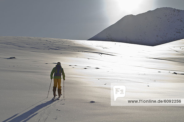 Norway Lyngen Skier standing on snowy land