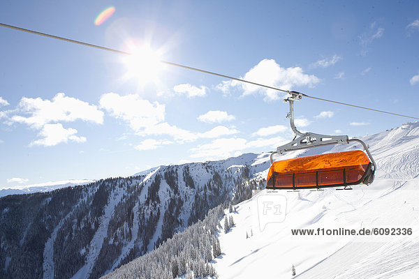 Austria  View of ski lift above austrian alps