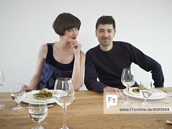 Man and woman having dinner  portrait