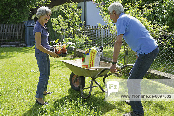 Germany  Bavaria  Senior couple gardening plants