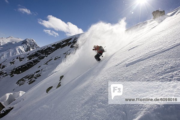 A man skiing in the Stuben  Austria backcountry.