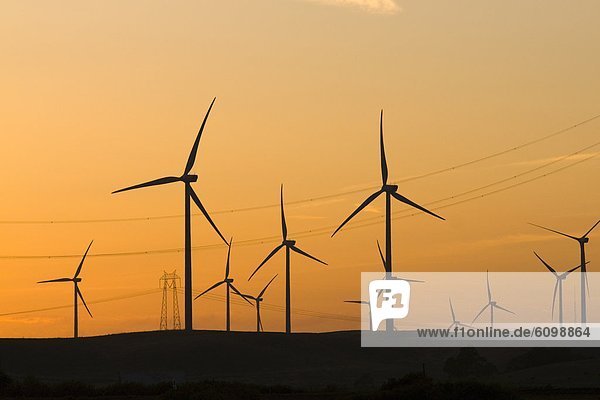 Windturbine Windrad Windräder nahe Sonnenuntergang Stärke