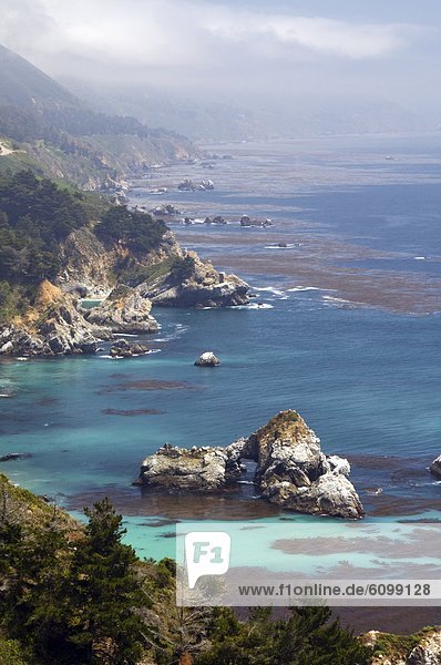 Looking south down the famous Big Sur coastline in California from historic and scenic Highway 1.