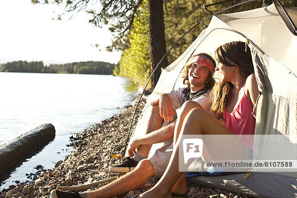 lächeln  Reise  camping  Kajak  2  jung  lachen  Idaho