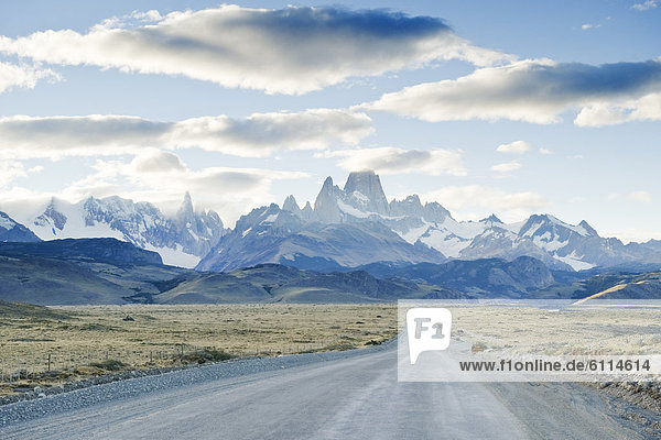 Looking down the road that leads to Chalten and Los Glaciares National Park,  Argentina.