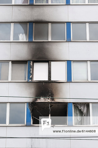 Brandschaden nach Feuer in einem Hochhaus in Frankfurt am Main  Hessen  Deutschland  Europa