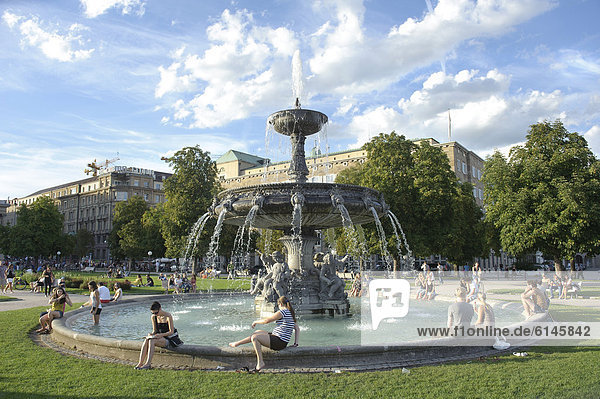 Fountain in Schlossplatz square Stuttgart Baden-Wuerttemberg Germany Europe