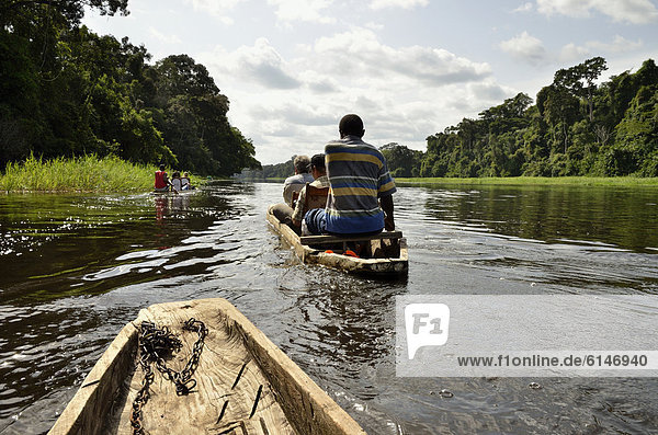 Tourists in canoes on the Nyong river  near YaoundÈ  Cameroon  Central Africa  Africa